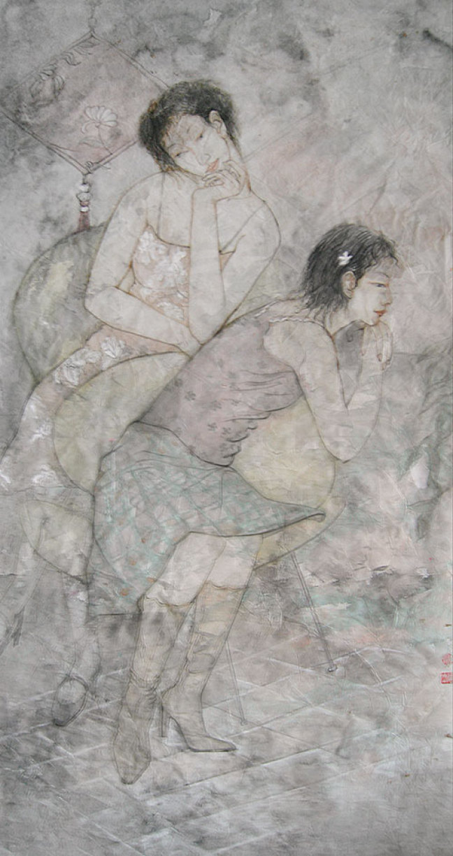 崔福庆-姊妹花-140x70cm-纸本-2006年（4）.jpg