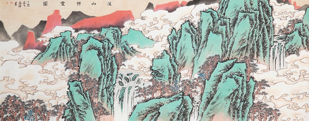 博宝·资讯 | 李春锋国画山水作品赏析:明丽色彩绘青山,祥云飘飘润