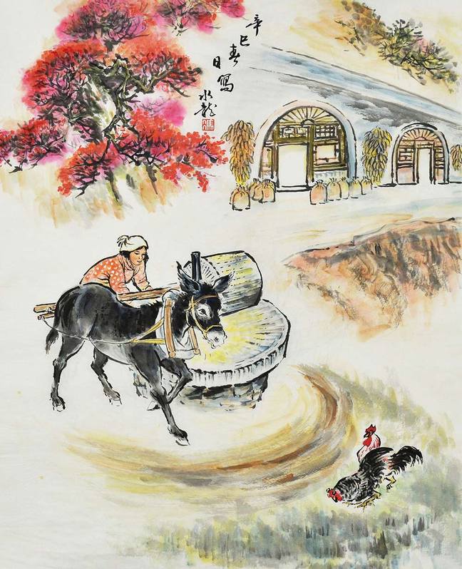 冯水龙国画人物作品赏析:注重画面的艺术氛围,充满浓郁的乡土气息