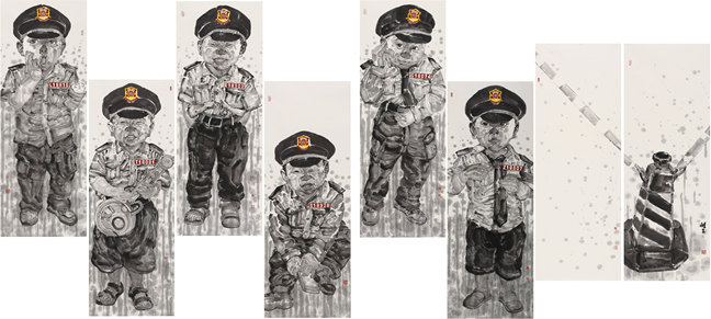 16 梁醒生 穿制服的小孩 138x50cmx8 纸本设色 2018.jpg